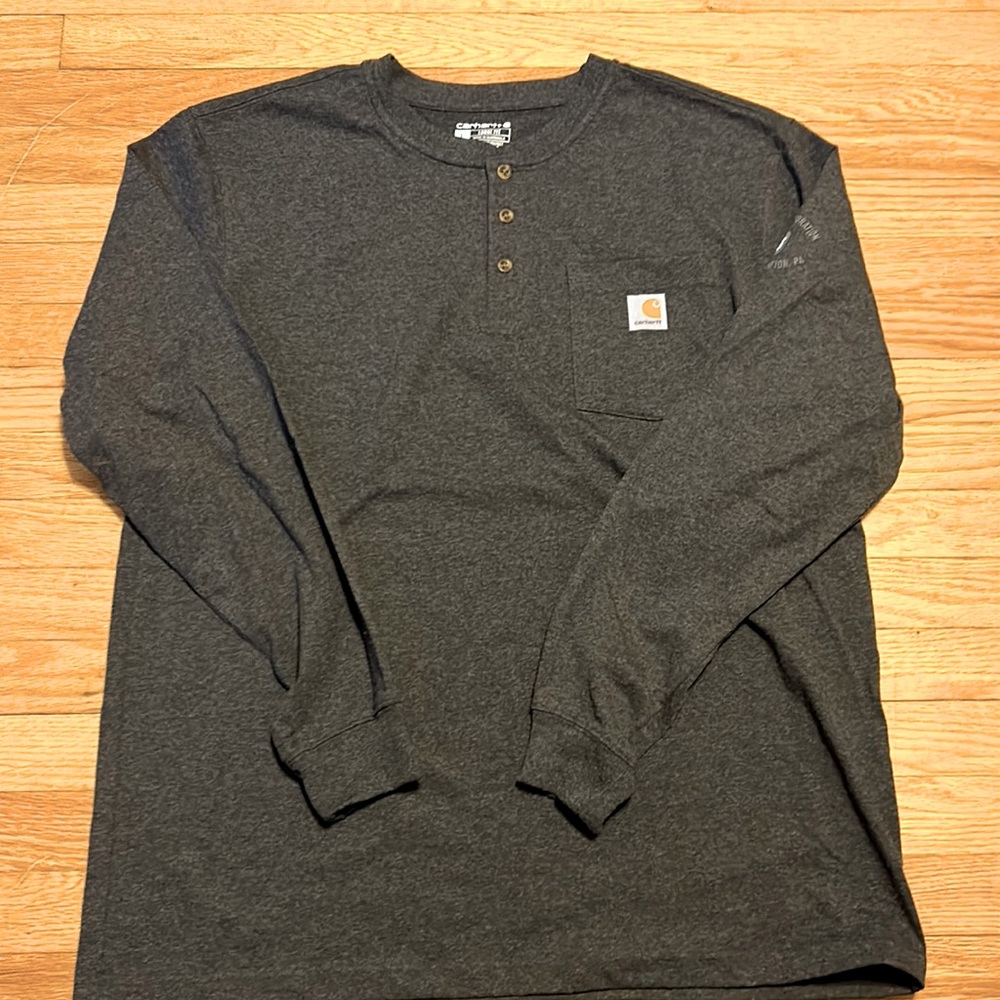 Men’s Carhartt Long sleeve Henley Work shirt. Dark grey. Size Large. Never worn.